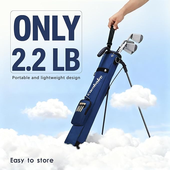 Lightweight Golf Stand Bag, Portable Golf Carry Bag with Stand, 2-Way Divider Practice Bag with Padded Strap, Compact Pencil Golf Bag for Driving Range, Par 3 & Short Rounds