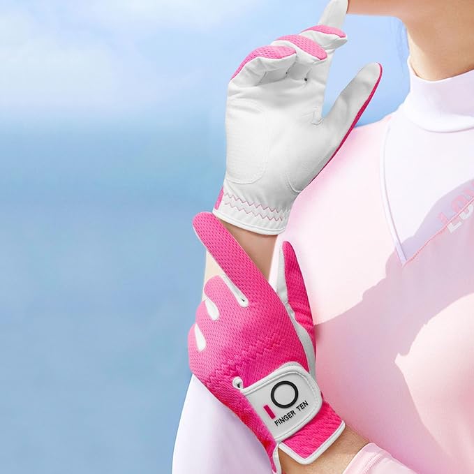 FINGER TEN Womens Golf Glove Right Handed Golfer Left Hand 1 Pack Golf Gloves Rain Grip Hot Wet All Weather Mesh for Women Girls Ladies Small Medium Large