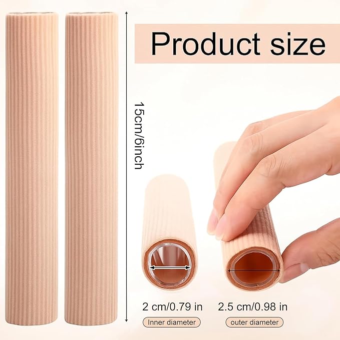 HESTYA Open Gel Finger Toe Tubes 6 Pcs Fabric Gel Lined Cushion Sleeve Protector for Bunion Hammer Toe Callus Corn Blister Friction(6 x 0.98 Inch)