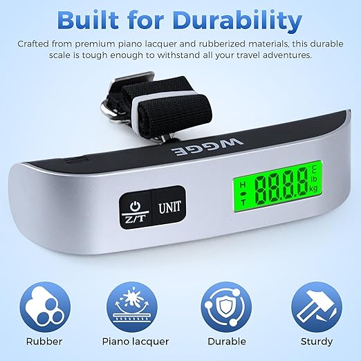 Digital Luggage Scale, WGGE Travel Luggage Weight Scale, Max 110lbs/50kg Baggage Scale with Backlit LCD Display
