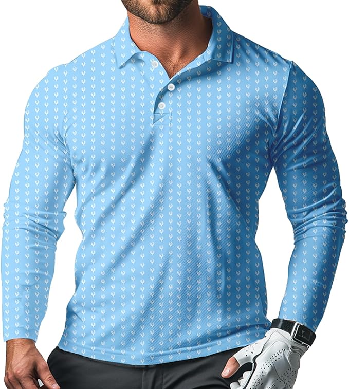 Men's Long Sleeve Golf Shirt Quick Dry 3 Button Work Fishing Outdoor Casual Collar Shirt