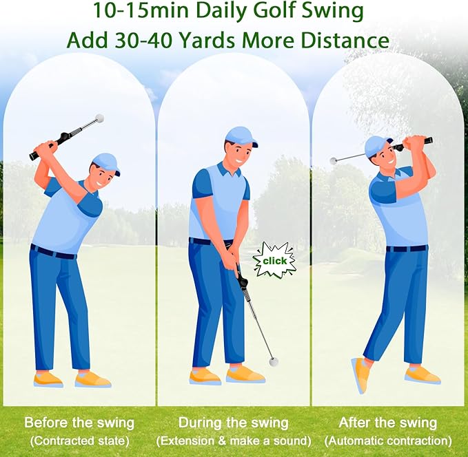 Retractable Golf Swing Trainer with Arm Band,Click Stick Golf Trainer, Right-Handed Training Aid Chipping and Hitting,Portable Indoor/Outdoor Practice (Gifts for Golfers)