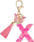 Suweibuke Colourful Cute Initial Letter Keychains for Women Girls with Tassel Butterfly, Charm for Purse Handbags Backpacks