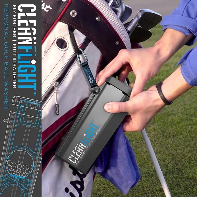 Premium Golf Ball Washer - Portable Cleaner for Golf Bag or Cart - Best Golf Accessories Gifts for Men & Women