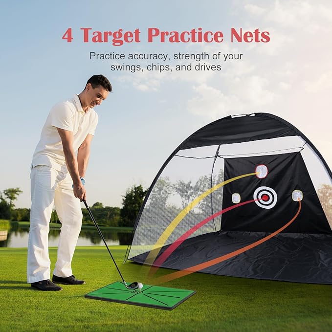 Golf Net, 10 x 7ft Backyard Practice net, Golf Hitting,Driving Net with mat for Indoor/Outdoor