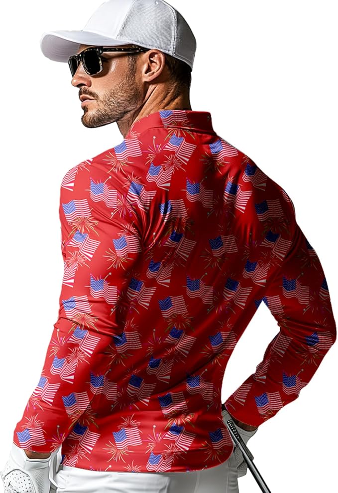 Men's Long Sleeve Golf Shirt Quick Dry 3 Button Work Fishing Outdoor Casual Collar Shirt