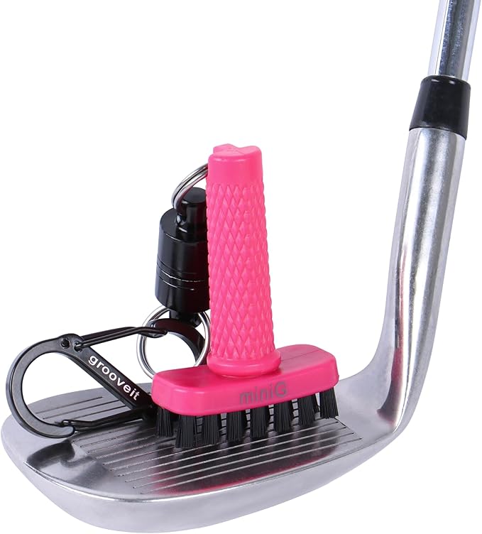 Grooveit Pink Mini Golf Brush The MiniG 'Dry Scrubber' Features A Detachable Magnet, Heavy-Duty Nylon Bristles, and 3-Yr Warranty - Used On All Professional Golf Tours - Golf Accessory of 2023