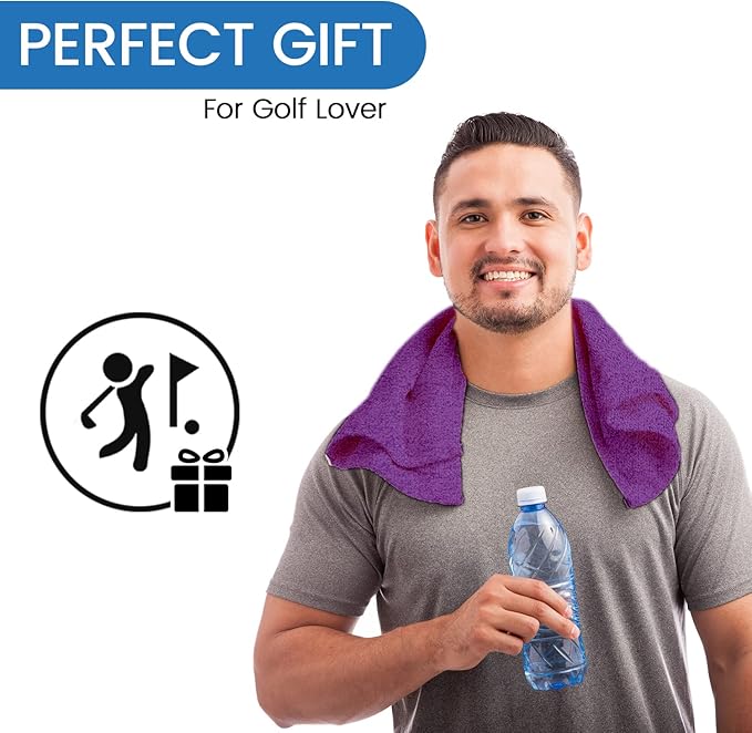 Personalized Passion Golf Towel with Embroidered Name - 16"x26" Custom Golf Towels with Clip - Soft & Highly Absorbent Plush Velour - Easily Wipes Away Sweat and Dirt - Gift for Golfers - Puple
