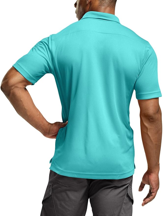 CQR Men's Polo Shirts, Tactical Short Sleeve Golf Performance Shirts, Lightweight Dry Fit UPF 50+ Pique