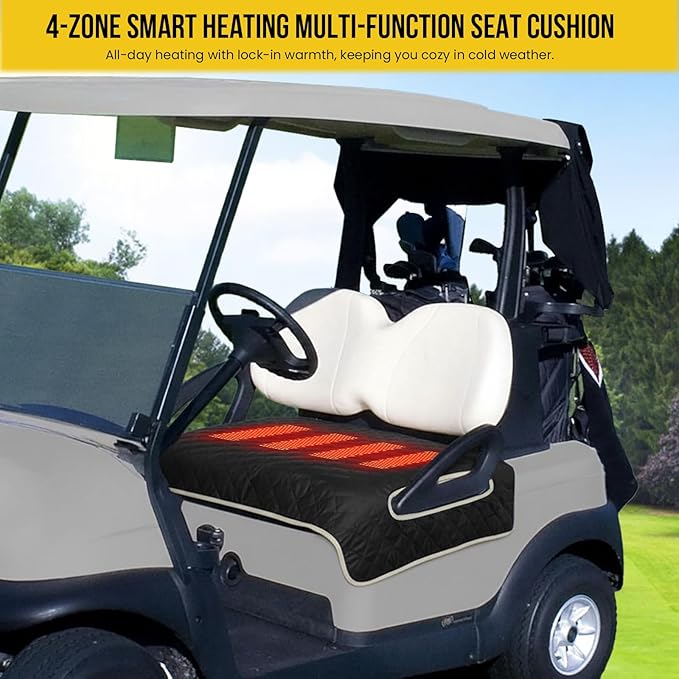 Heated Golf Cart Seat Cover,Non-Slip Winter Golf Cart Seat,Universal Fit, Easy Installation,4 Heating Zones, USB/Type-C Powered, Non-Slip & Waterproof, Ideal Golf Gift for Men