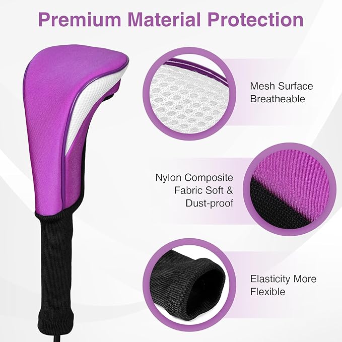Golf Head Covers, 4pcs Golf Club Covers for Driver Fairway and Hybrid, Nylon Golf Club Head Covers for Men Women with Interchangeable Tags