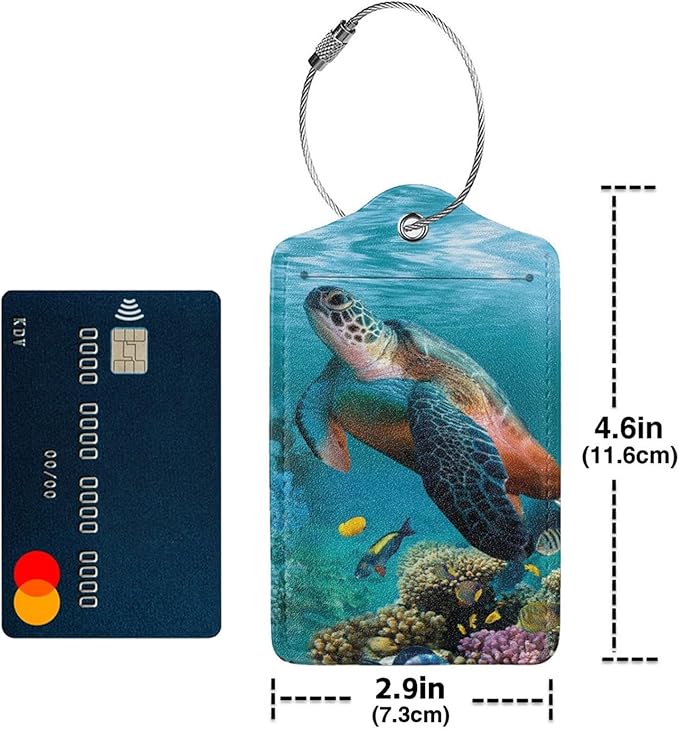 2 Pack Sea Turtle Luggage Tags for Suitcases, Cool Leather Luggage Tag for Travel, Bag Tag Privacy Name ID Card Bag Labels for Friends Adults Kids Tourists