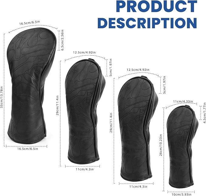 Golf Club Head Covers 3 Wood Headcover Set Premium Leather for Woods, Driver Fairway(FW) Wood Hybrid(UT) with Number Tags 4pcs & 1pcs