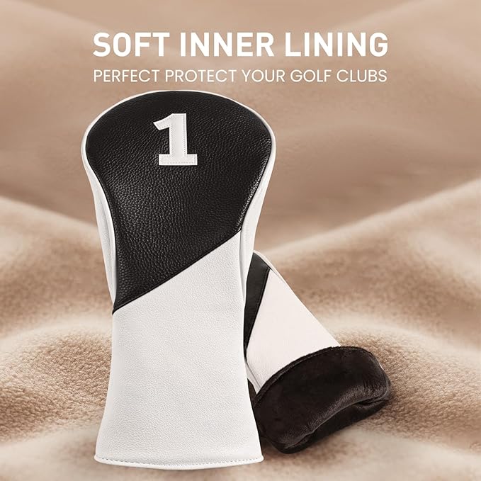 FINGER TEN Golf Club Head Covers for Woods Driver Fairway Hybrid with Interchangeable Number Tag 1 3 5 Premium Leather Headcovers for Women Men