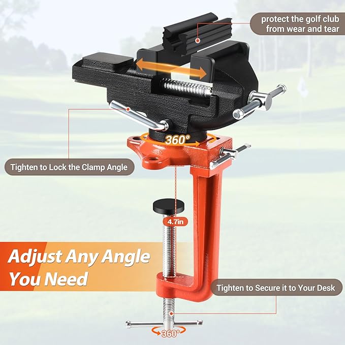 2-in-1 Golf Grip Kit for Regripping Golf Clubs, Portable Golf Club Regripping Kit with Golf Grip Solvent, Quick Adjustment Table Vise Rubber Clamp for Golf Grip Removal Tool