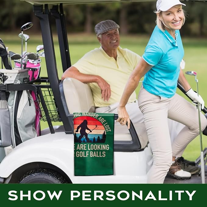 Not All Who Wander are Lost Polyester Printed Golf Towel for GolfBag, Funny Golf Gifts & Accessories for Men Women Golfs Fan Dad Grandpa, GolfLover Retirement Birthday Gifts (Green)