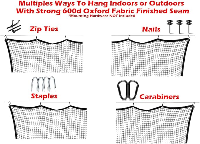10ft, 15ft, 20ft Strong Durable Frequent Use Multi-Sports Barrier Net with Around Finished Seam Hitting Practice Nylon Netting High Impact in/Outdoor for Golf Baseball Hockey Soccer