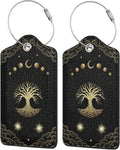 Magic Moon Tree Luggage Tags Set of 2 Leather Stainless Steel Loop Label Tag for Travel Bag Suitcase