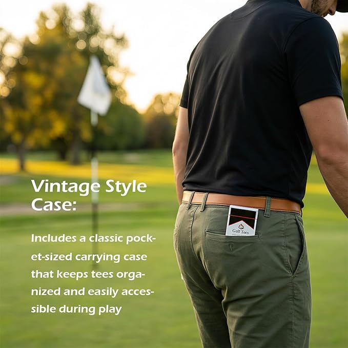 Premium Bamboo Golf Tee 83mm (3.25") Tees | Golf Gifts for Men | Funny Golf Accessory for Golfers | Vintage-Style Tee Case Golf Accessories for Men or Women