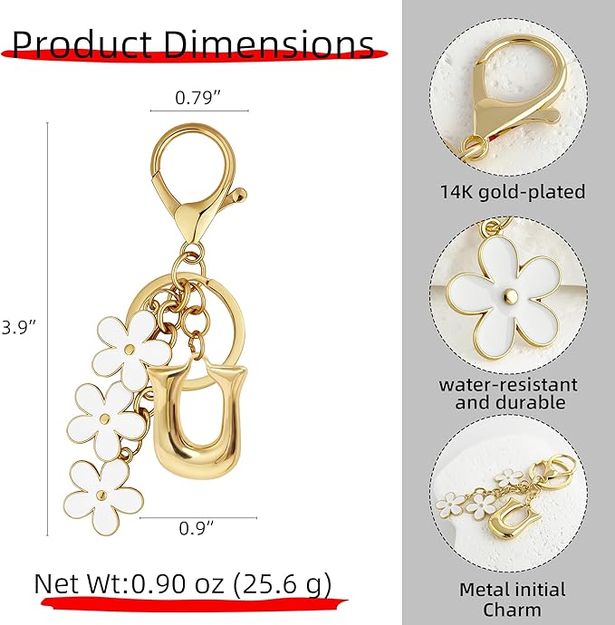 Gold Bubble Heart, Cherry, Bow & More Designs Letter Initial Keychain Bag Charms – Cute Purse Charms for Handbags