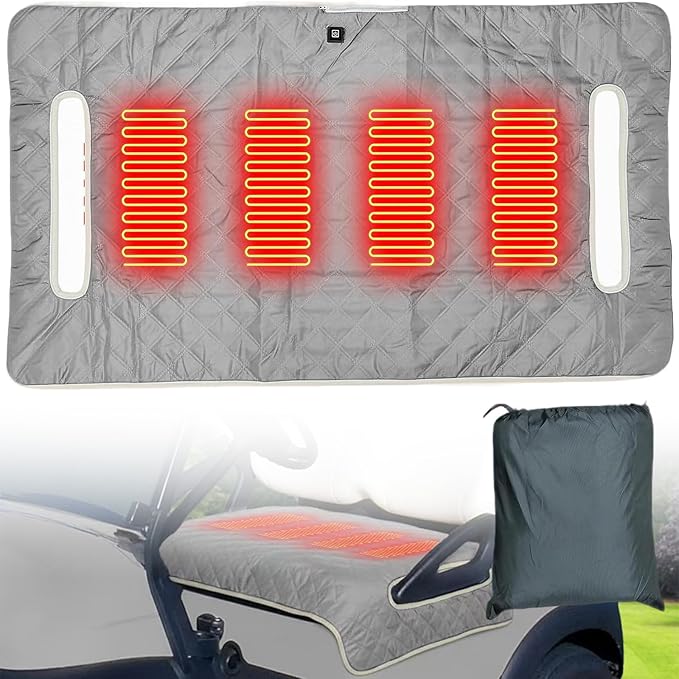 Universal Heated Golf Cart Seat Cover - Waterproof Golf Cart Heater Accessory w/ 4-Zone Warmth, 3 Heat Levels, USB/Type-C & 12V Plug for EZGO/Yamaha/Club Car (Gray)