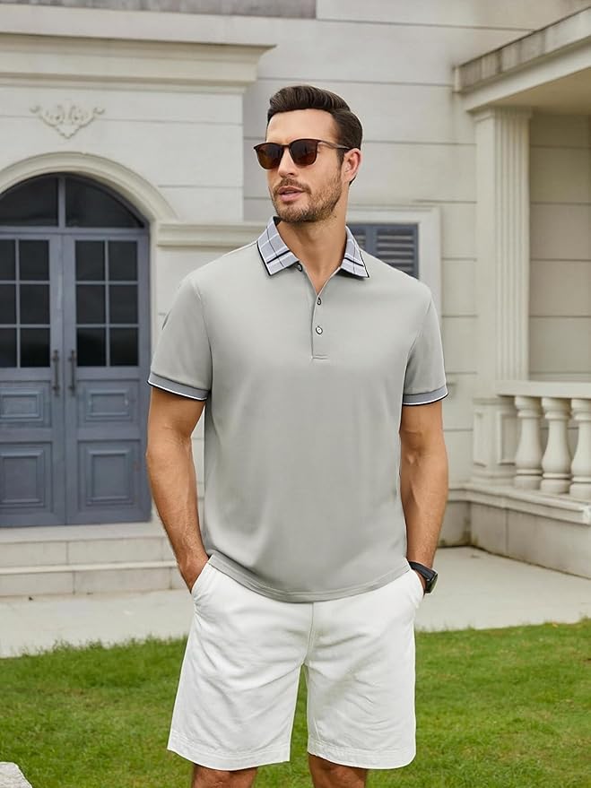 Alex Vando Mens Golf Shirts Moisture Wicking Quick-Dry Short Sleeve Fashion Designed Polo Shirts for Men