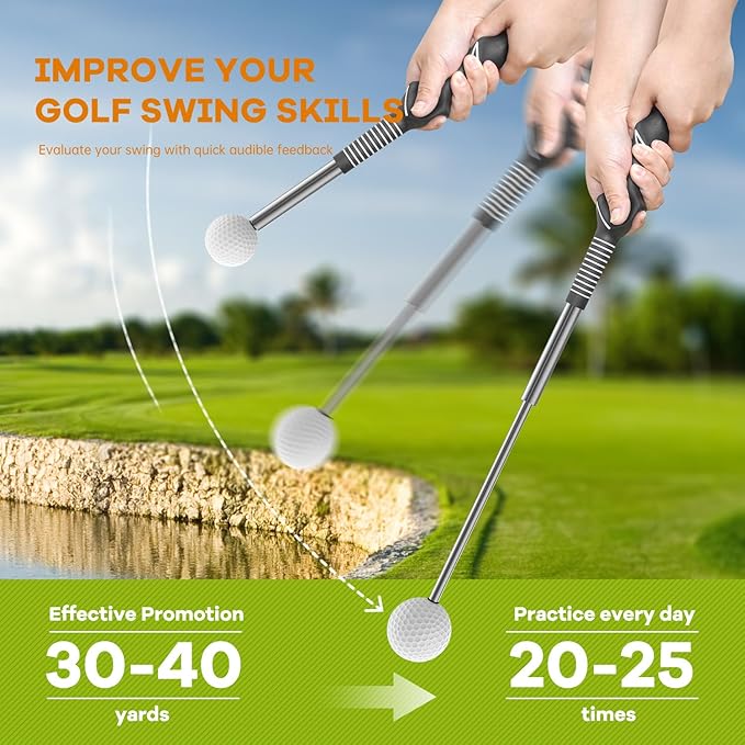 Retractable Golf Swing Trainer,Warm-Up Golf Training Aid,Golf Grip Trainer,Right-Handed Strength & Tempo Training for Chipping Hitting,Golf Accessories for Men (Right Handed-Black)