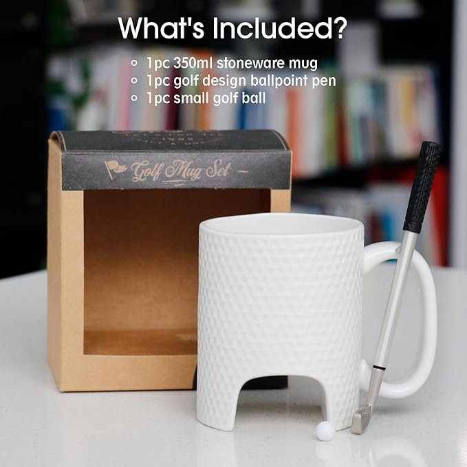 Golf Mug Ceramic Funny Mug & Ballpoint Pen Mini Ball Sets With Golf Shape Novelty Coffee Mug for Business Cup Gifts