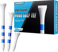 CHAMPKEY Premium Wood Golf Tees 200 Count - 3 Line Marking System Golf Wood Tees - Achieve Consistent and Long Distance Shot