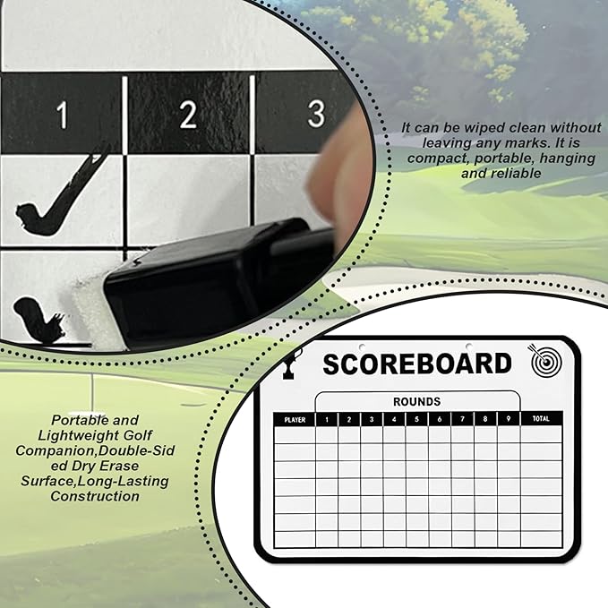 1 Set Golf Scorecard 9.65x6.7in Portable Erasable Golf Scorecard Book Whiteboard Dry Erase Score Card Holder with Pen & Lanyard for Men Women Golfer Book