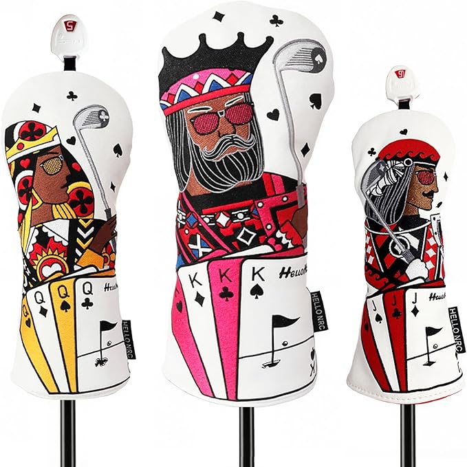 Golf Club Covers – Funny Poker Leather Driver Headcover, Fairway Wood & Hybrid, Cool Embroidered Golf Headcovers