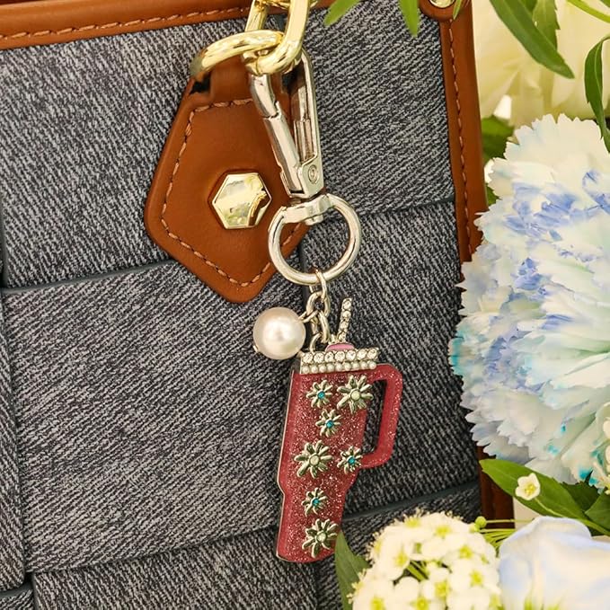 Madison Tyler Western Cowboy Boots Cherry Bow Bubble Tea Strawberry Cute Keychain | Bag Charms for Handbags Purse Charms