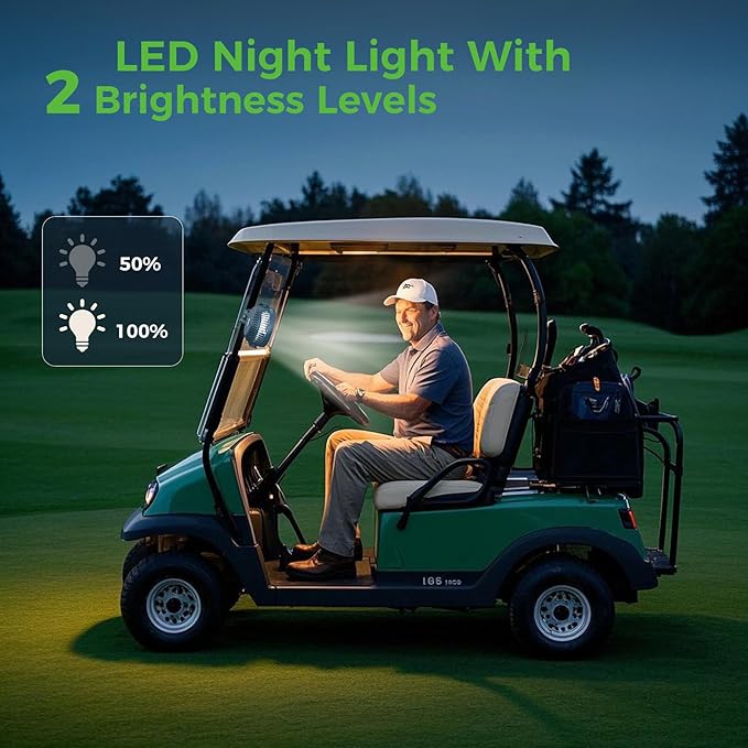 10L0L Golf Cart Fan Rechargeable with Flexible Tripod Mount - 10000mAh Battery Operated Portable Fan 360° Rotatable Head, Fits for Yamaha/EZGO/Club Car Golf Cart with LED Light