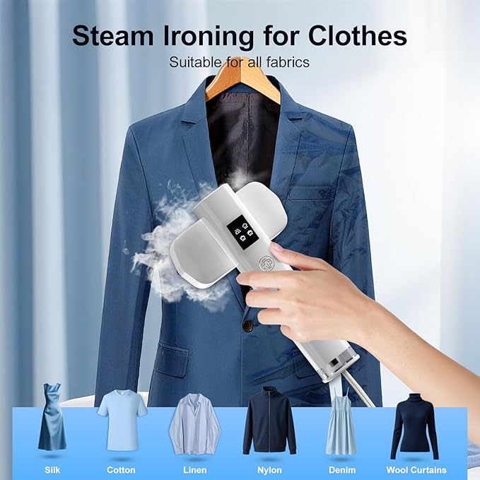 Steamer for Clothes, Handheld and Portable with 15-Second Heat-Up, 2-in-1 Steamer & Iron with Smart Touch Operation and 4 Modes, Suitable for All Fabrics, Ideal for Home & Travel