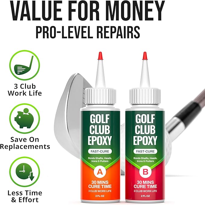Golf Club Epoxy – Epoxy Glue for Golf Club Repair for All Golf Shafts, Heads, Drivers, Putters, and Irons, Works on Graphite & Steel Shafts