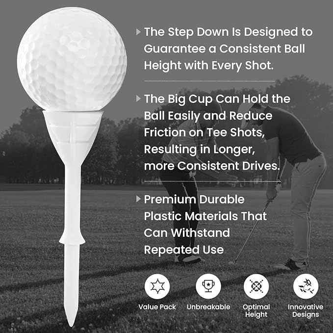 Golf Tees Plastic 3 1/4 inch Unbreakable 30 Pack with Pouch Bag, Durable Stable Available 83 mm Long Tee for Golfer Practice