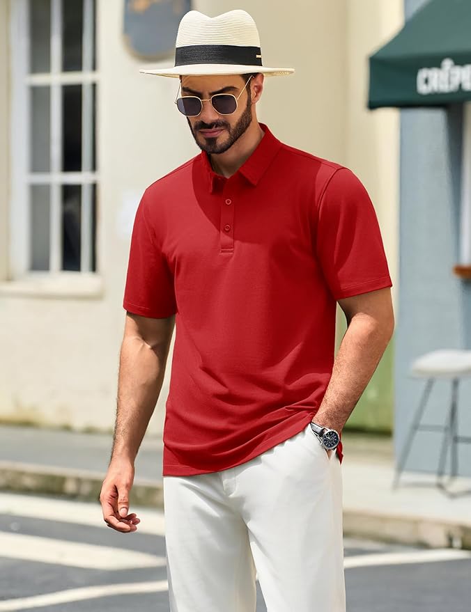 TACVASEN Mens Polo Shirts Short Sleeve Pique 3 Buttons Golf Polo Cooling Performance Moisture Wicking Shirt