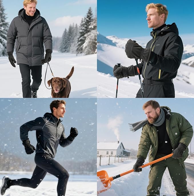 Waterproof Winter Gloves for Men Warm Ant-slip Touchscreen Ski Snow Cycling Running Cold Weather Long Fleece Lining