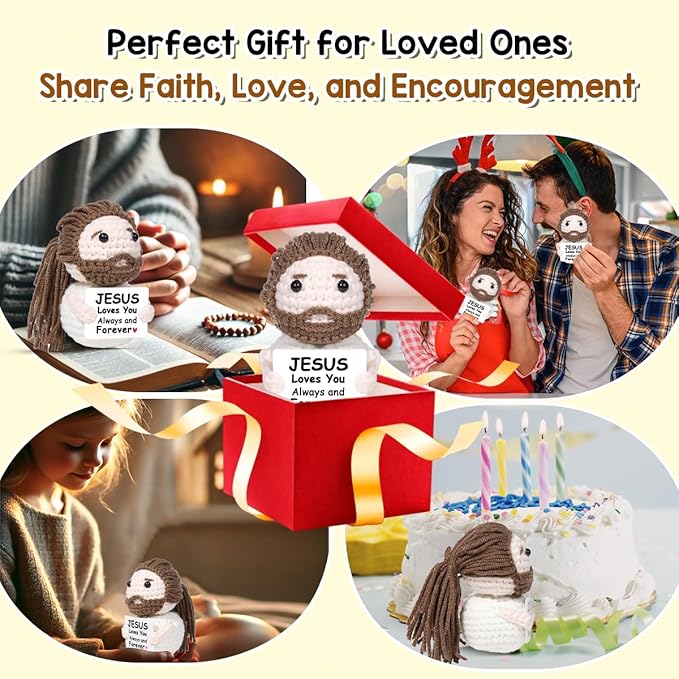AICase Little Jesus Loves You Figures Christian Gifts, Faith Based Emotional Support Crochet Inspirational Religious Spiritual Baptism First Communion Decor Christmas Graduation Women Birthday
