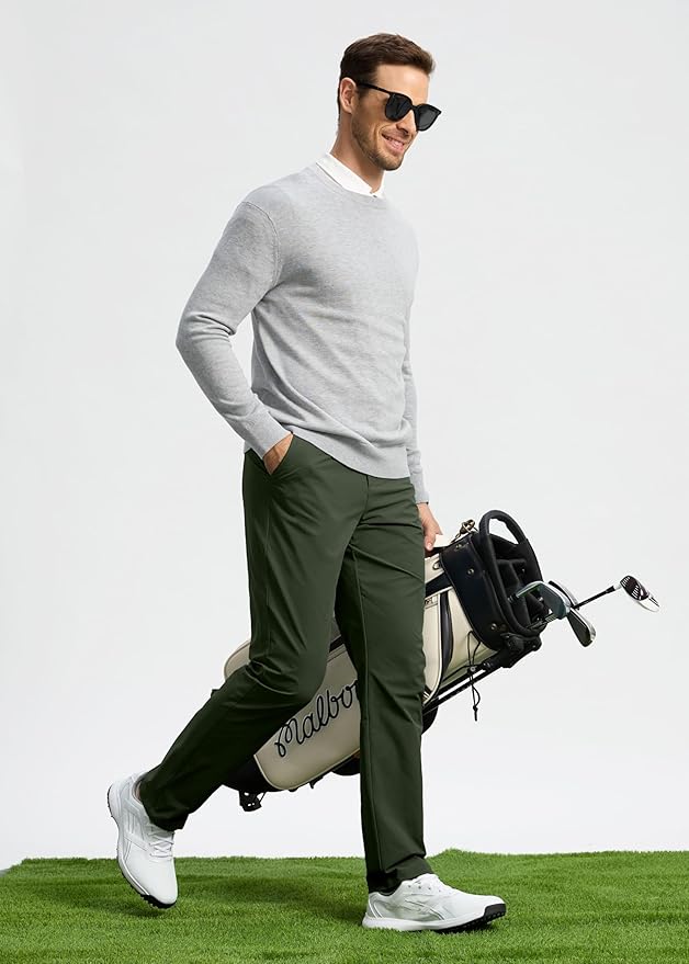 Pudolla Men's Golf Pants Stretch Work Dress Comfy Pants 30"/32"/34" Lightweight Quick Dry Casual Slacks Trousers with Pockets