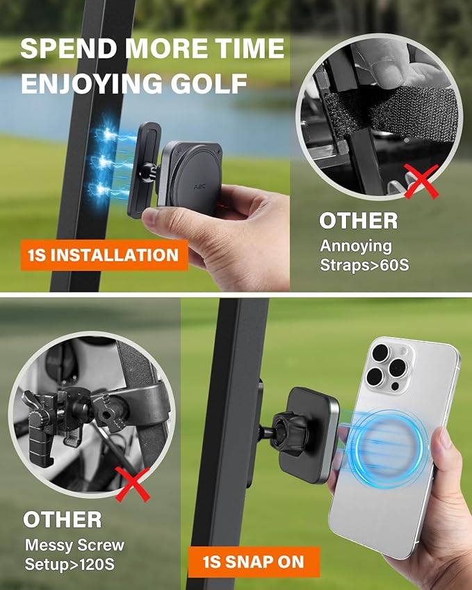 A2C Upgraded Magnetic Golf Cart Phone Holder for MagSafe iPhone 17 Pro Max 16 15 14 13 12 Fits EZGO Club Car Yamaha Icon, Golf Accessories for Men Father Dad 2025 Stocking Stuffers Ideas Golf Gifts