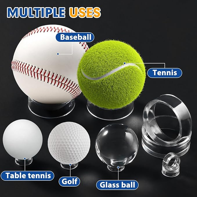 60 Pcs Baseball Holder Ring Stand 1.77 Inches Round Acrylic Stands, Small Display Stand Ring Clear Sphere Holder for Small Balls, Baseball, Golf Ball, Crystal Ball, Egg Stand, Marble, Softball