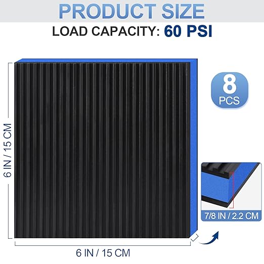 ToLanbbt 8 Pack Anti Vibration Pads for Washing Machine 6"x6", 7/8"T EVA Mechanical Damping Vibrating Sound Isolation Pad Rubber Isolator Mat for Compressor, Air Conditioner, Washer, Dryer, Treadmill