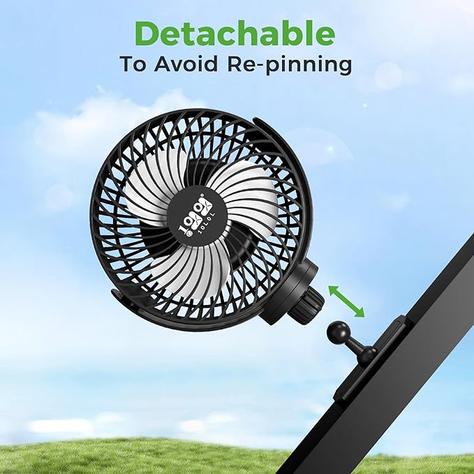 10L0L Magnetic Golf Cart Fan Rechargeable with Flexible Tripod Mount - 10000mAh Battery Operated Portable Fan 360° Rotatable Head, Fits for Yamaha/EZGO/Club Car Golf Cart with LED Light