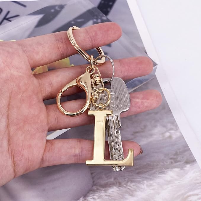 LAXPICOL Gold Letter A-Z Keychain for Women Bag Charms Purse Charms For Handbags Metal Alphabet Initial Letter Keychain