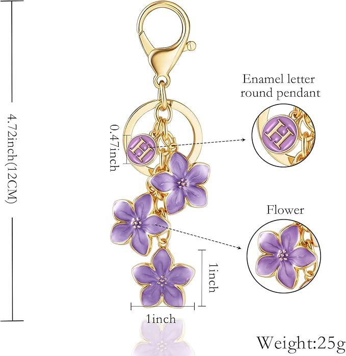 XGALBLA White/Pink/Black Big Cute Flower Initial Letter Keychain for Women, Flower Bag Charms Enameled Keychain Handbag Purse