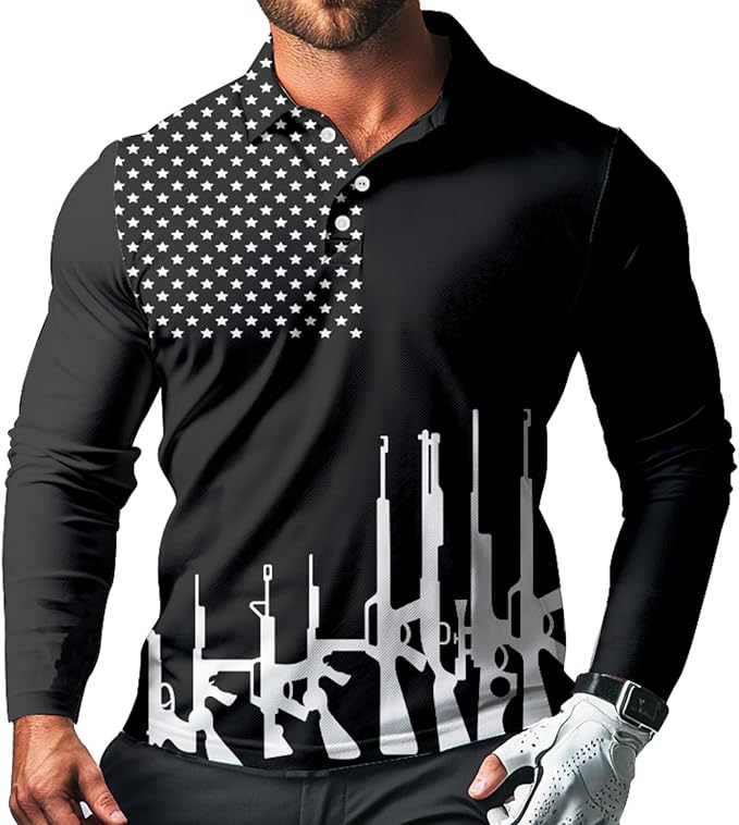 Men's Long Sleeve Golf Shirt Quick Dry 3 Button Work Fishing Outdoor Casual Collar Shirt