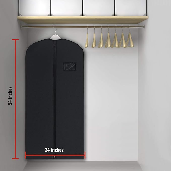 PLX Black Garment Bags for Hanging Clothes, Men Suit Bag for Travel and Clothing Storage of Women Dresses, Shirts, Fur Coats, Dance Costumes Suit Cover - Closet Storage Long Garment Bags w/Zipper