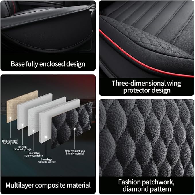 Leather Car Seat Covers for Volkswagen Golf 2001-2021,Car Seat Covers Full Set,Seat Covers with Safety,Waterproof Seat Cover Compatible Airbag(5pcs Black&Red Luxury)