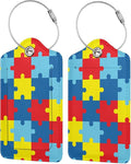 Autism Awareness Puzzles 2 Pcs Luggage Tags, Privacy Cover Id Label with Stainless Steel Loop and Address Card for Suitcases & Travel Bags